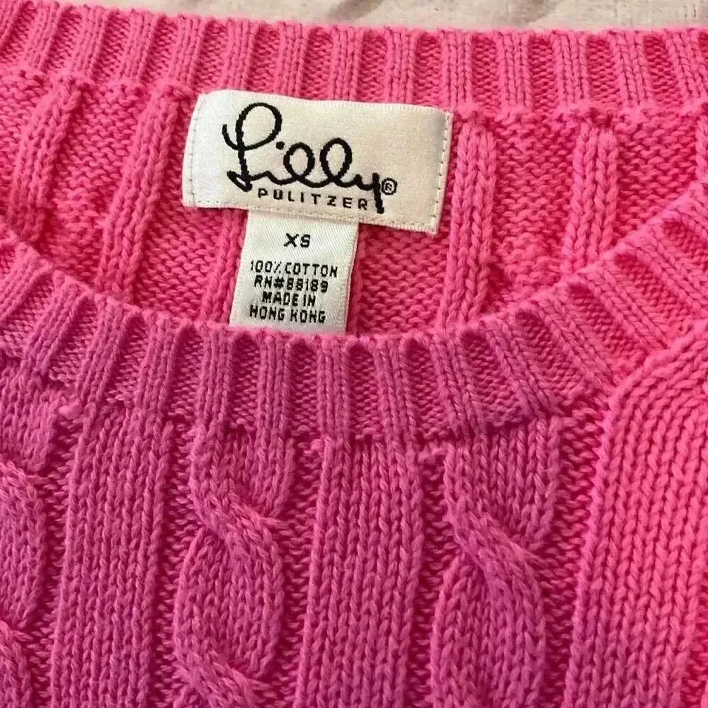 Lilly Pulitzer Pink Cable Knit Sweater Crew Neck Long Sleeves Womens‎ Size XS - Picture 4 of 6